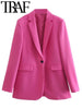 TRAF 2023 Spring Women Casual Office Lady Suit Jacket Long Sleeve Pockets Single Button Blazer Femme Pink Beige Coat