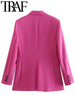 TRAF 2023 Spring Women Casual Office Lady Suit Jacket Long Sleeve Pockets Single Button Blazer Femme Pink Beige Coat