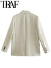 TRAF 2023 Spring Women Casual Office Lady Suit Jacket Long Sleeve Pockets Single Button Blazer Femme Pink Beige Coat