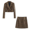 TRAF  2023 Woman 2 Pieces Sets Plaid Texture Cropped Double Breasted Blazer Coat + Mini A-Line Skirt Causal Sets