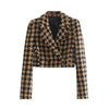 TRAF  2023 Woman 2 Pieces Sets Plaid Texture Cropped Double Breasted Blazer Coat + Mini A-Line Skirt Causal Sets