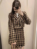 TRAF  2023 Woman 2 Pieces Sets Plaid Texture Cropped Double Breasted Blazer Coat + Mini A-Line Skirt Causal Sets
