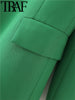 TRAF 2023  Woman Casual Coats Spring Long Sleeve Notched Collar Chic Design Single Button Loose Blazers Green Jacket
