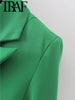 TRAF 2023  Woman Casual Coats Spring Long Sleeve Notched Collar Chic Design Single Button Loose Blazers Green Jacket