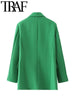 TRAF 2023  Woman Casual Coats Spring Long Sleeve Notched Collar Chic Design Single Button Loose Blazers Green Jacket