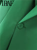 TRAF 2023  Woman Casual Coats Spring Long Sleeve Notched Collar Chic Design Single Button Loose Blazers Green Jacket