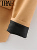 TRAF 2023  Woman Casual Coats Spring Notched Collar Single Breasted Two Tone Blazers Female Patchwork Long Jacket