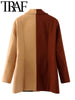 TRAF 2023  Woman Casual Coats Spring Notched Collar Single Breasted Two Tone Blazers Female Patchwork Long Jacket