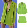 TRAF  2Pcs Women's Skirts Blazer Suits 2023 Pockets Single Button Office Outfits Jacket Long Sleeve Notched Coats Outwear