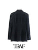 TRAF  2Pcs Women's Skirts Blazer Suits 2023 Textured Blazer With Pockets+Textured Skirt Outfits Long Sleeve Blazer Coats