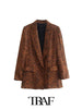 TRAF  Animal Print Blazer With Pockets Women 2023 Casual Blazer Woman Office Female Suit Long Sleeve Jacket