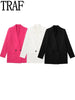 TRAF Black Long Blazer Women Pink White Casual Blazer Woman Double Breasted Elegant Blazers For Women 2023 Fall Oversize Jacket