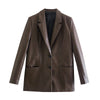 TRAF Blazer Women 2023 Brown Leather Blazer Woman Autumn Long Sleeve Female Suit Office Casual Button Jacket