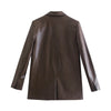 TRAF Blazer Women 2023 Brown Leather Blazer Woman Autumn Long Sleeve Female Suit Office Casual Button Jacket