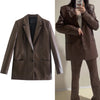 TRAF Blazer Women 2023 Brown Leather Blazer Woman Autumn Long Sleeve Female Suit Office Casual Button Jacket