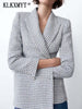 TRAF Blazer Women Coat Spring 2023 Check Suit Jacket Woman Vintage Long Sleeve Double Breasted Blazers Top