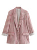 TRAF Blue Blazer Woman 2023 Casual Long Sleeve Pink Female Blazer Print Striped Blazer Women Office Wear Summer Jackets