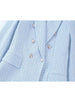 TRAF Blue Textured Blazer Woman Double Breasted Jacket Women Coats Long Sleeve Blazers for Women Fall Women Blazers and Jackets