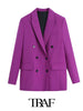 TRAF  Candy Solid Color Blazer Women Unisex Blazer Woman Office Elegant Female Suit double Breasted Long Sleeve Jacket
