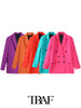TRAF  Candy Solid Color Blazer Women Unisex Blazer Woman Office Elegant Female Suit double Breasted Long Sleeve Jacket