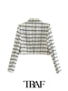 TRAF  Check Texture Casual Cropped Casual Blazer Women 2023 Casual Blazer Woman Office Female Suit Long Sleeve Jacket