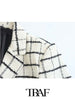 TRAF  Check Texture Casual Cropped Casual Blazer Women 2023 Casual Blazer Woman Office Female Suit Long Sleeve Jacket