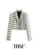 TRAF  Check Texture Casual Cropped Casual Blazer Women 2023 Casual Blazer Woman Office Female Suit Long Sleeve Jacket