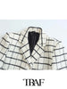 TRAF  Check Texture Casual Cropped Casual Blazer Women 2023 Casual Blazer Woman Office Female Suit Long Sleeve Jacket