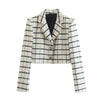 TRAF  Check Texture Casual Cropped Casual Blazer Women 2023 Casual Blazer Woman Office Female Suit Long Sleeve Jacket