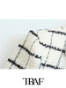 TRAF  Check Texture Casual Cropped Casual Blazer Women 2023 Casual Blazer Woman Office Female Suit Long Sleeve Jacket