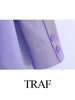 TRAF Commuter Temperament Elegant Suit Collar Blazer Casual Loose Long Sleeves Two Button Flaps Solid Purple Jacket