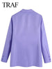 TRAF Commuter Temperament Elegant Suit Collar Blazer Casual Loose Long Sleeves Two Button Flaps Solid Purple Jacket
