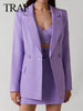 TRAF Commuter Temperament Elegant Suit Collar Blazer Casual Loose Long Sleeves Two Button Flaps Solid Purple Jacket
