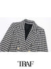 TRAF  Faux Houndstooth Gold Double-Breasted Blazer Women 2023 Casual Blazer Woman Office Female Suit Long Sleeve Jacket