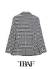 TRAF  Faux Houndstooth Gold Double-Breasted Blazer Women 2023 Casual Blazer Woman Office Female Suit Long Sleeve Jacket