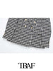 TRAF  Faux Houndstooth Gold Double-Breasted Blazer Women 2023 Casual Blazer Woman Office Female Suit Long Sleeve Jacket
