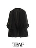 TRAF  Five-Color Roll-Sleeve Casual Blazer Jacket Women 2023 Casual Blazer Woman Office Female Suit Long Sleeve Jacket