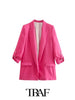 TRAF  Five-Color Roll-Sleeve Casual Blazer Jacket Women 2023 Casual Blazer Woman Office Female Suit Long Sleeve Jacket