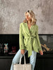 TRAF Green Blazers Woman Jacket 2023 Autumn Belt Elegant Female Blazer Long Sleeve Loose Casual Woman Coat Streetwear