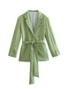 TRAF Green Blazers Woman Jacket 2023 Autumn Belt Elegant Female Blazer Long Sleeve Loose Casual Woman Coat Streetwear