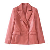 TRAF Imitation Leather Blazer Women 2023 Casual Blazer Woman Office  Female Suit Double Breasted Long Sleeve Jacket