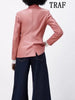 TRAF Imitation Leather Blazer Women 2023 Casual Blazer Woman Office  Female Suit Double Breasted Long Sleeve Jacket