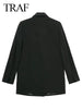 TRAF Ladies 2023 Commuter Blazer Suit Collar Double Breasted Loose Solid Color Black Senior Jacket Women Spring Coat Clothing