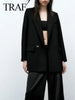 TRAF Ladies 2023 Commuter Blazer Suit Collar Double Breasted Loose Solid Color Black Senior Jacket Women Spring Coat Clothing