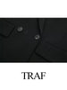 TRAF Ladies 2023 Commuter Blazer Suit Collar Double Breasted Loose Solid Color Black Senior Jacket Women Spring Coat Clothing