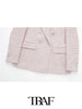 TRAF  Light Pink Textured Double-Breasted Blazer Women 2023 Casual Blazer Woman Office Female Suit Long Sleeve Jacket