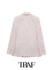 TRAF  Light Pink Textured Double-Breasted Blazer Women 2023 Casual Blazer Woman Office Female Suit Long Sleeve Jacket