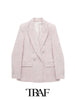TRAF  Light Pink Textured Double-Breasted Blazer Women 2023 Casual Blazer Woman Office Female Suit Long Sleeve Jacket