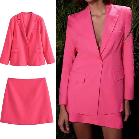 TRAF  2 Pieces 2023 Spring Women Skirts Blazer Suits Sets Solid Color Single Button Jacket Long SleeveCoats And Skirt