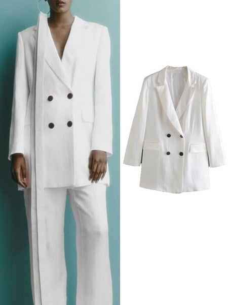 TRAF Women Solid Blazer Coats 2023 Spring Autumn Office Outfit Coat Vintage Long Sleeve Double Breasted Chic Outerwear